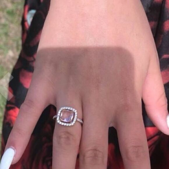 Rose Gold 925 Pink Morganite Princess Halo Ring - Picture 3 of 4